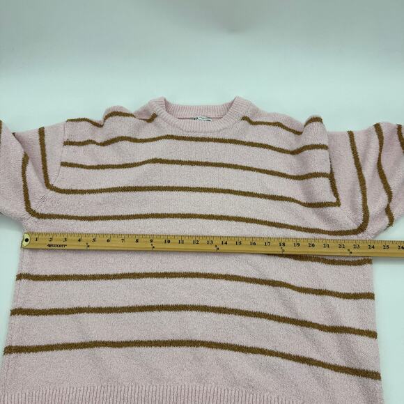 ZARA Womens Knit Sweater Size M Oversized Boxy Pink Striped Relaxed Lounge - Picture 6 of 7